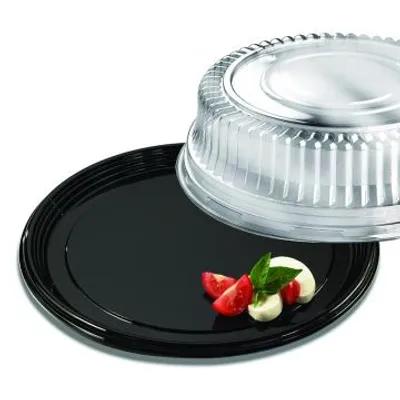 Serving Tray Base & Lid Combo With Dome Lid 12X4.13 IN PET Black Clear Round 25/Case