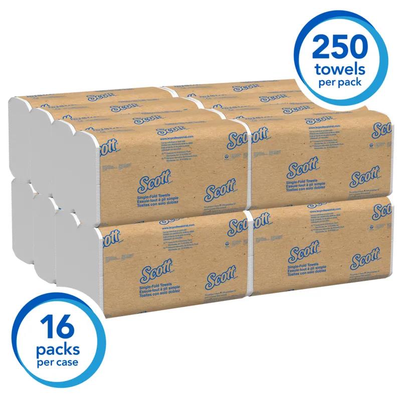 Scott® Folded Paper Towel 9.3X10.5 IN White Single Fold Bleached 250 Sheets/Pack 16 Packs/Case 4000 Sheets/Case