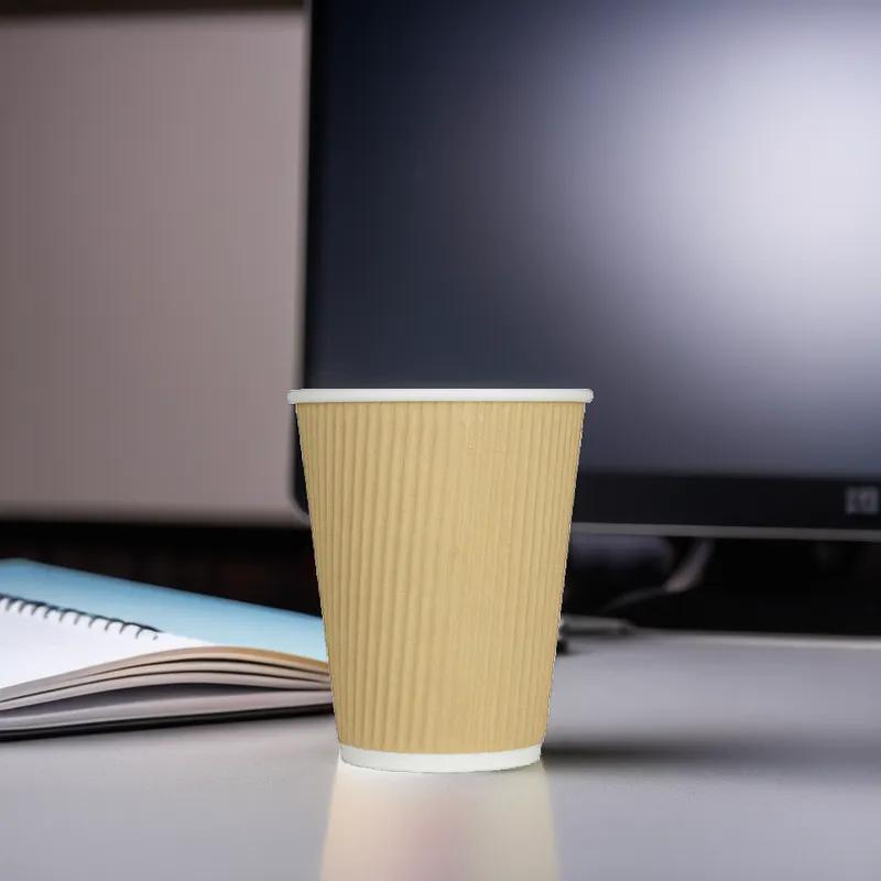 Karat® Hot Cup Insulated Ripple 12 OZ Double Wall Poly-Coated Paper Kraft 500/Case