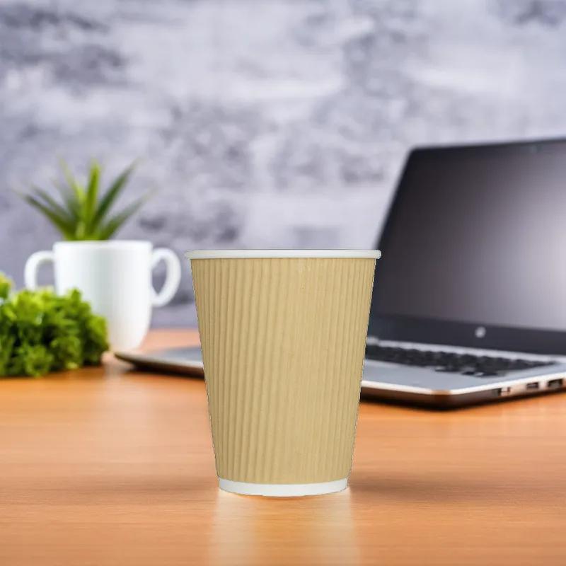 Karat® Hot Cup Insulated Ripple 12 OZ Double Wall Poly-Coated Paper Kraft 500/Case