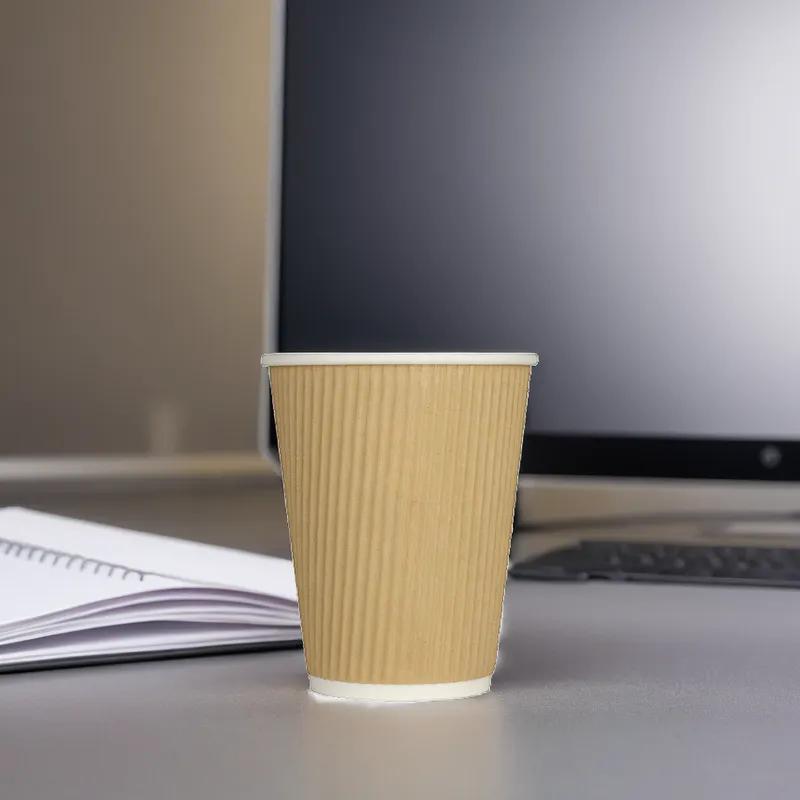 Karat® Hot Cup Insulated Ripple 12 OZ Double Wall Poly-Coated Paper Kraft 500/Case