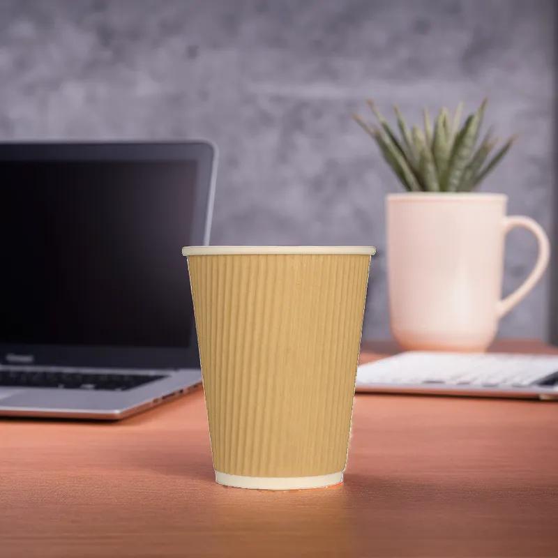 Karat® Hot Cup Insulated Ripple 12 OZ Double Wall Poly-Coated Paper Kraft 500/Case