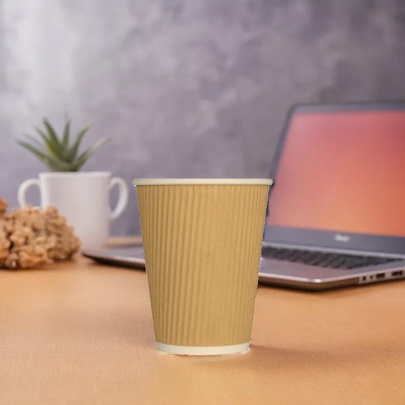 Karat® Hot Cup Insulated Ripple 12 OZ Double Wall Poly-Coated Paper Kraft 500/Case