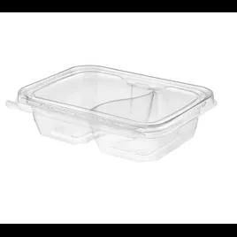 Safe-T-Fresh® Deli Container Hinged With Flat Lid 16 OZ 2 Compartment rDPET Clear Rectangle 200/Case