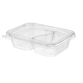Safe-T-Fresh® Deli Container Hinged With Flat Lid 16 OZ 2 Compartment RPET Clear Rectangle 200/Case