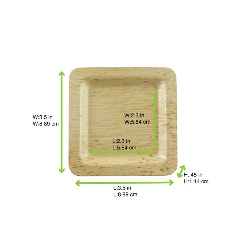 Plate 3.5X3.5 IN Bamboo Leaf Natural Square 10 Count/Pack 10 Packs/Case 100 Count/Case