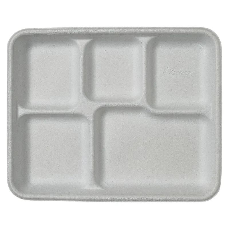 The Chinet Brand® Cafeteria & School Lunch Tray 9X11 IN 5 Compartment Molded Fiber White Rectangle 500/Case