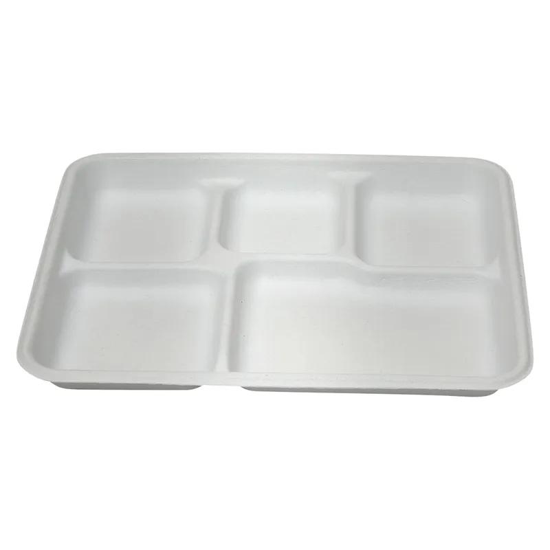 The Chinet Brand® Cafeteria & School Lunch Tray 9X11 IN 5 Compartment Molded Fiber White Rectangle 500/Case