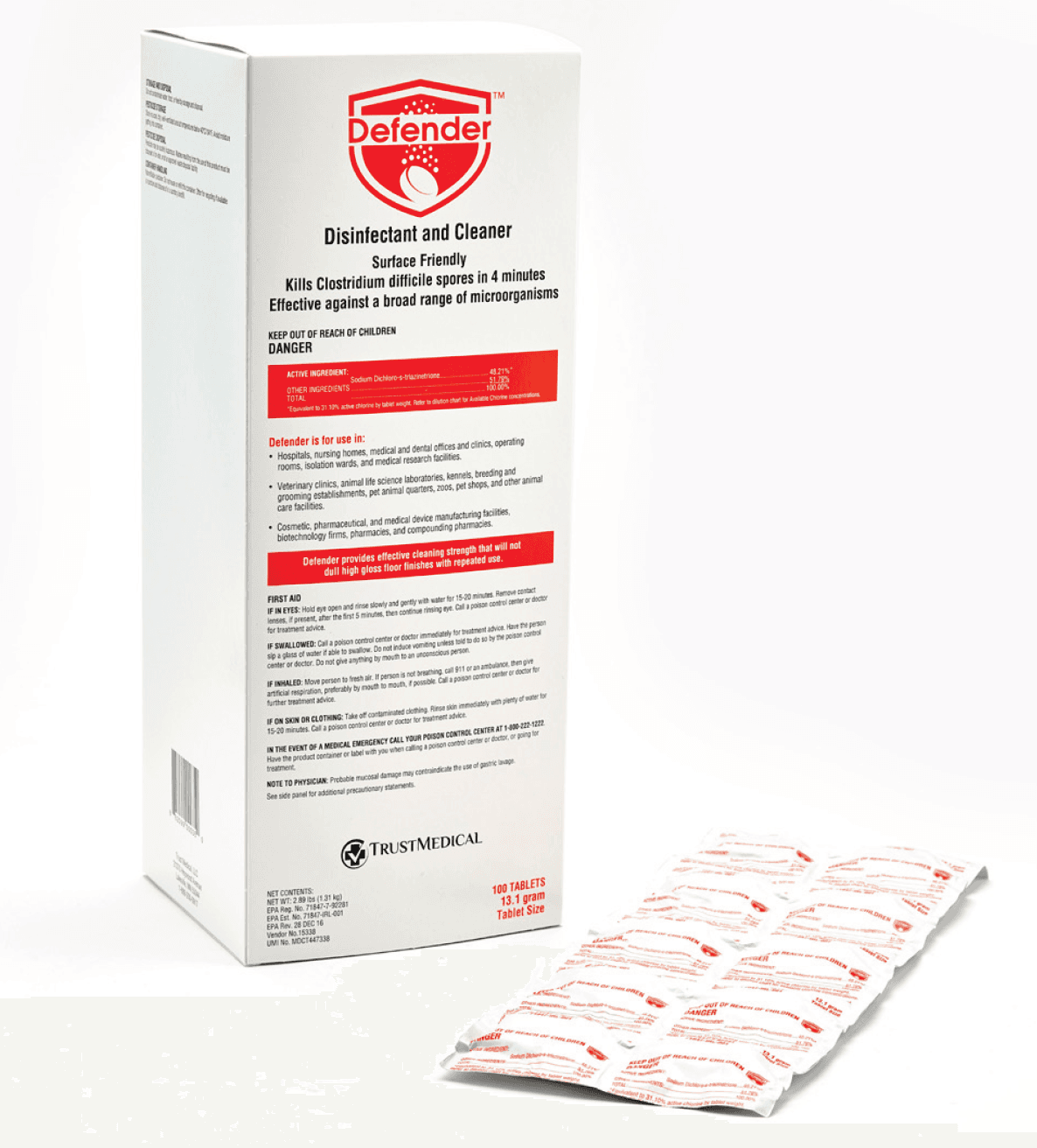 Defender® Mild Scent Disinfectant Cleaner Multi Surface Tablet Sporicidal 100 Count/Pack 5 Packs/Case 500 Count/Case