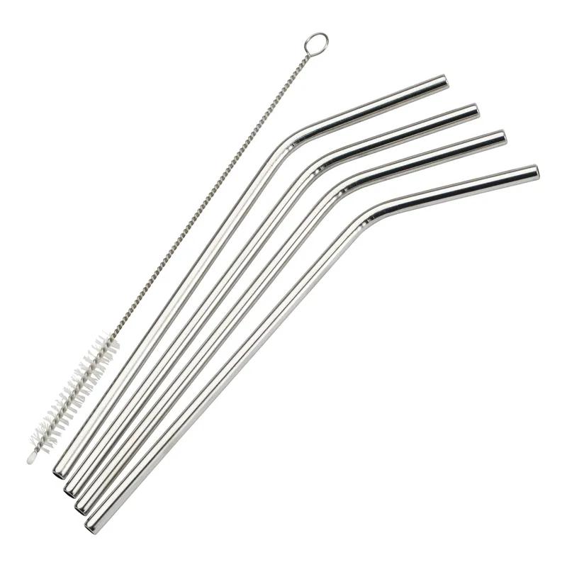 Drinking Straw Set 18/8 Stainless Steel Curved 5-piece  4 Straw 1 Curved Brush 1/Set