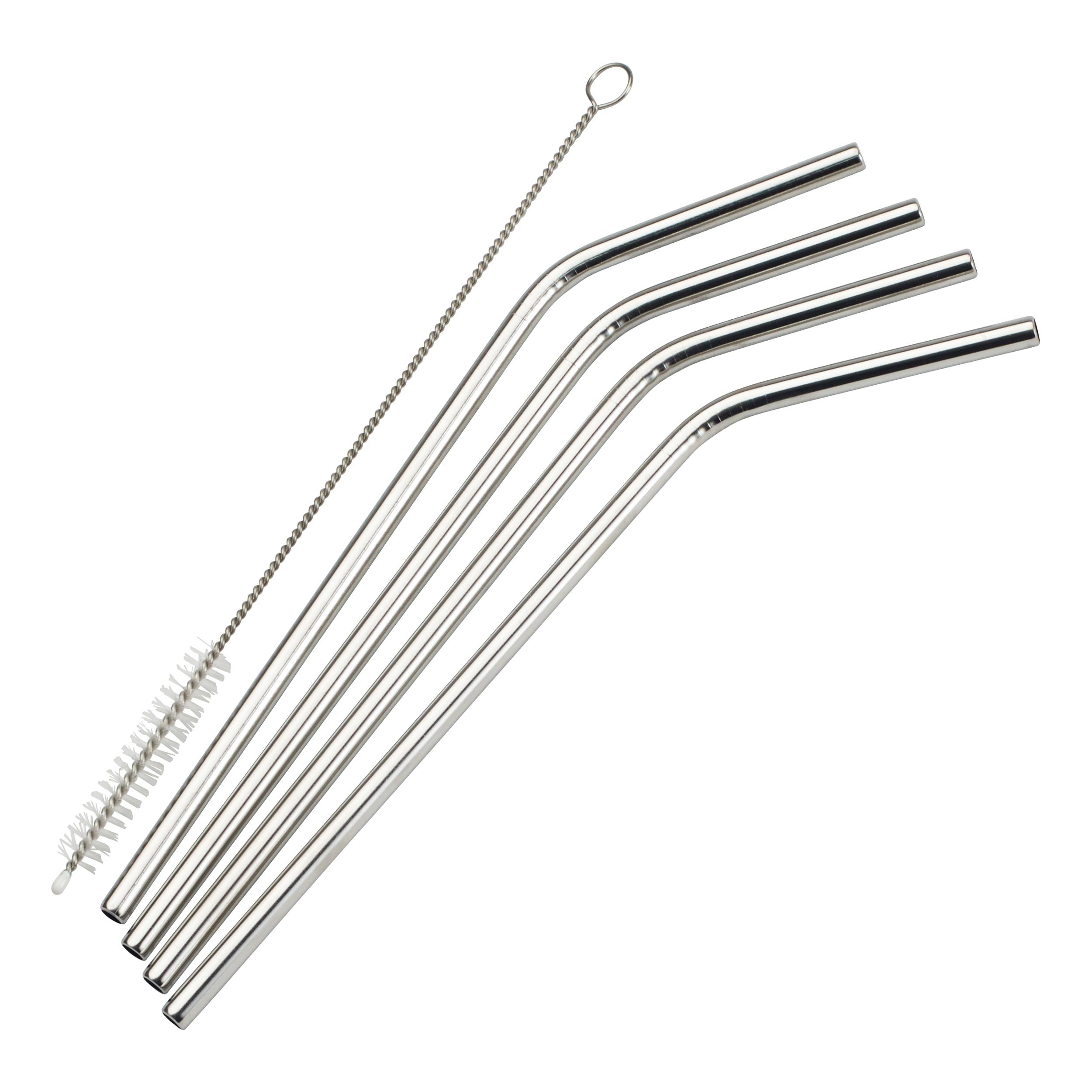 Drinking Straw Set 18/8 Stainless Steel Curved 5-piece 4 Straw 1 Curved Brush 1/Set
