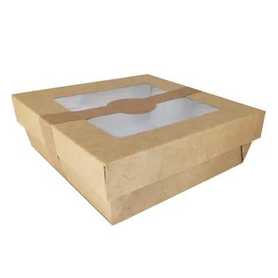 Kray Bakery Box 34 OZ 5.5X5.5X2 IN Corrugated Paperboard Kraft With Window 25 Count/Pack 10 Packs/Case 250 Count/Case