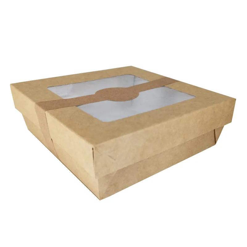 Kray Bakery Box 34 OZ 5.5X5.5X2 IN Corrugated Paperboard Kraft With Window 25 Count/Pack 10 Packs/Case 250 Count/Case