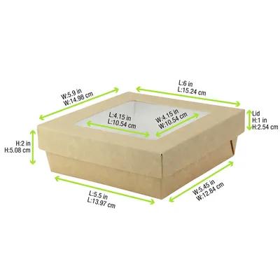 Kray Bakery Box 34 OZ 5.5X5.5X2 IN Corrugated Paperboard Kraft With Window 25 Count/Pack 10 Packs/Case 250 Count/Case