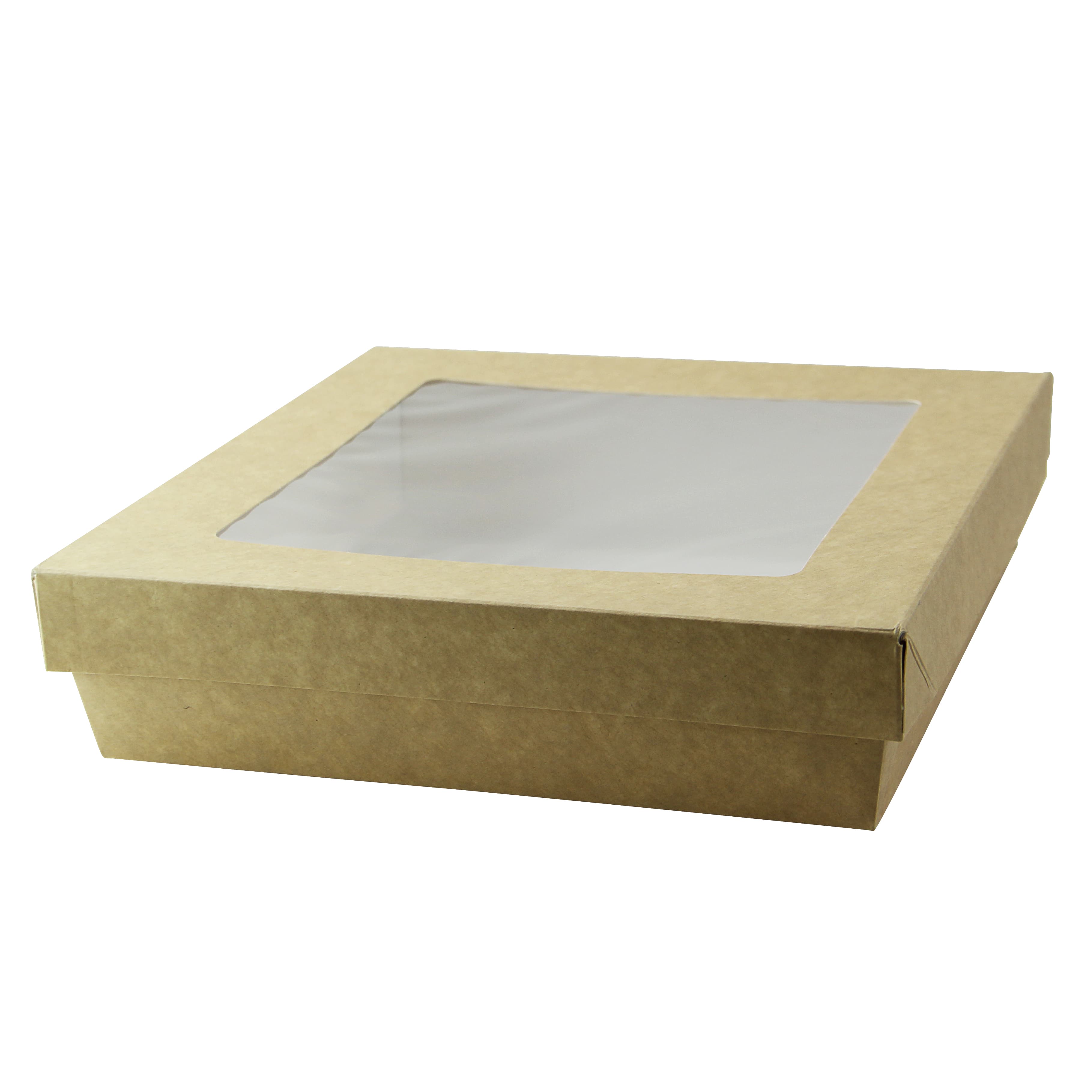 Kray Bakery Box 60 OZ 7.1X7.1X2 IN Corrugated Paperboard Kraft With Window 50 Count/Pack 4 Packs/Case 200 Count/Case