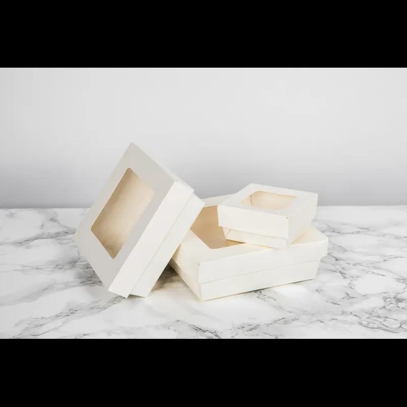 Kray Bakery Box 60 OZ 7.1X7.1X2 IN Corrugated Paperboard Kraft With Window 50 Count/Pack 4 Packs/Case 200 Count/Case