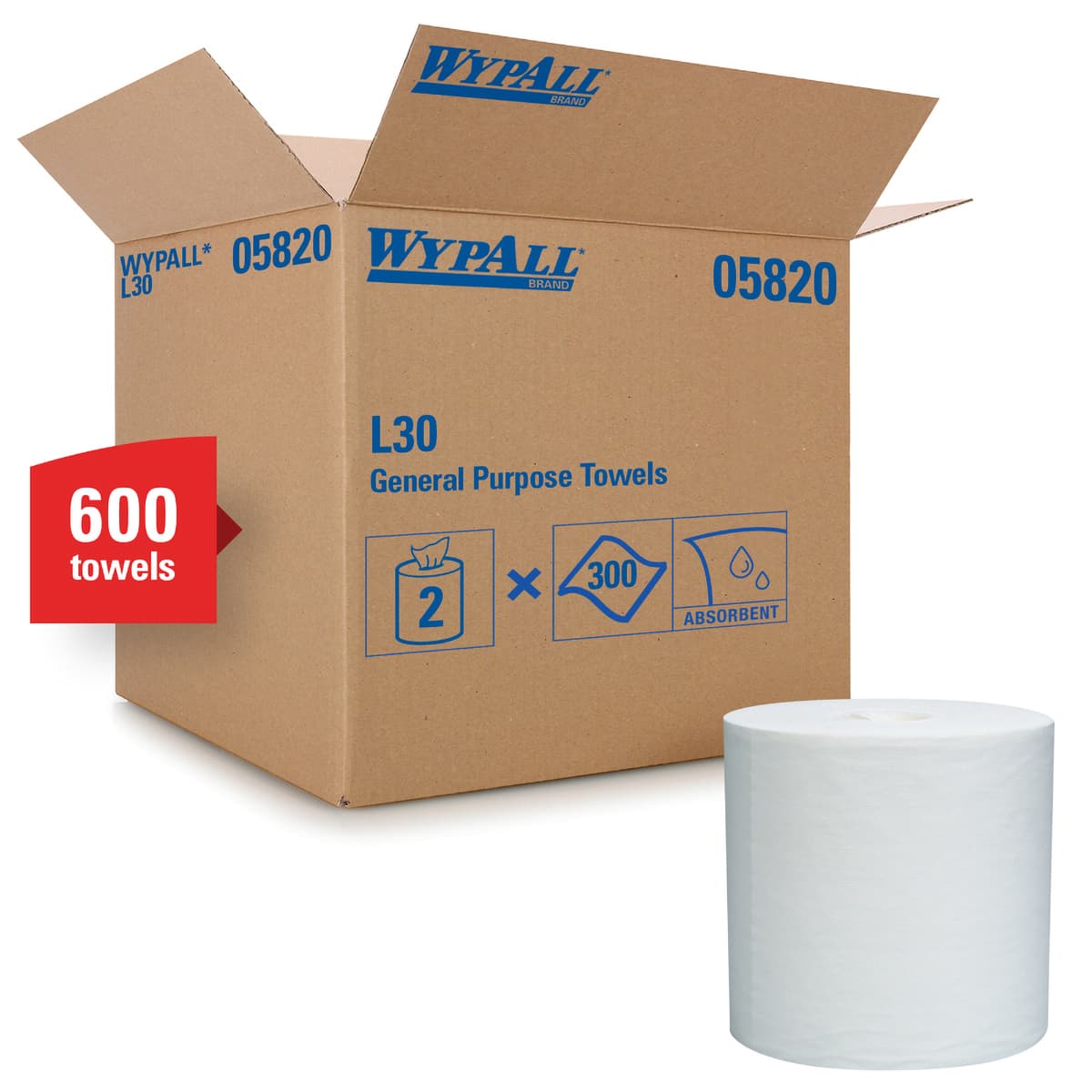WypAll® L30 Cleaning Wipe 14.2X9.8 IN DRC White Centerpull 300 Sheets/Roll 2 Rolls/Case 600 Sheets/Case