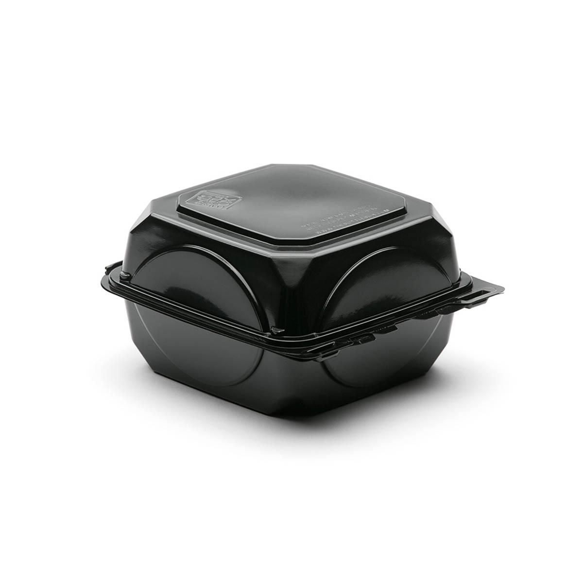 The BOTTLEBOX ® Take-Out Container Hinged 6X5.5X3.25 IN Plastic Black 250/Case