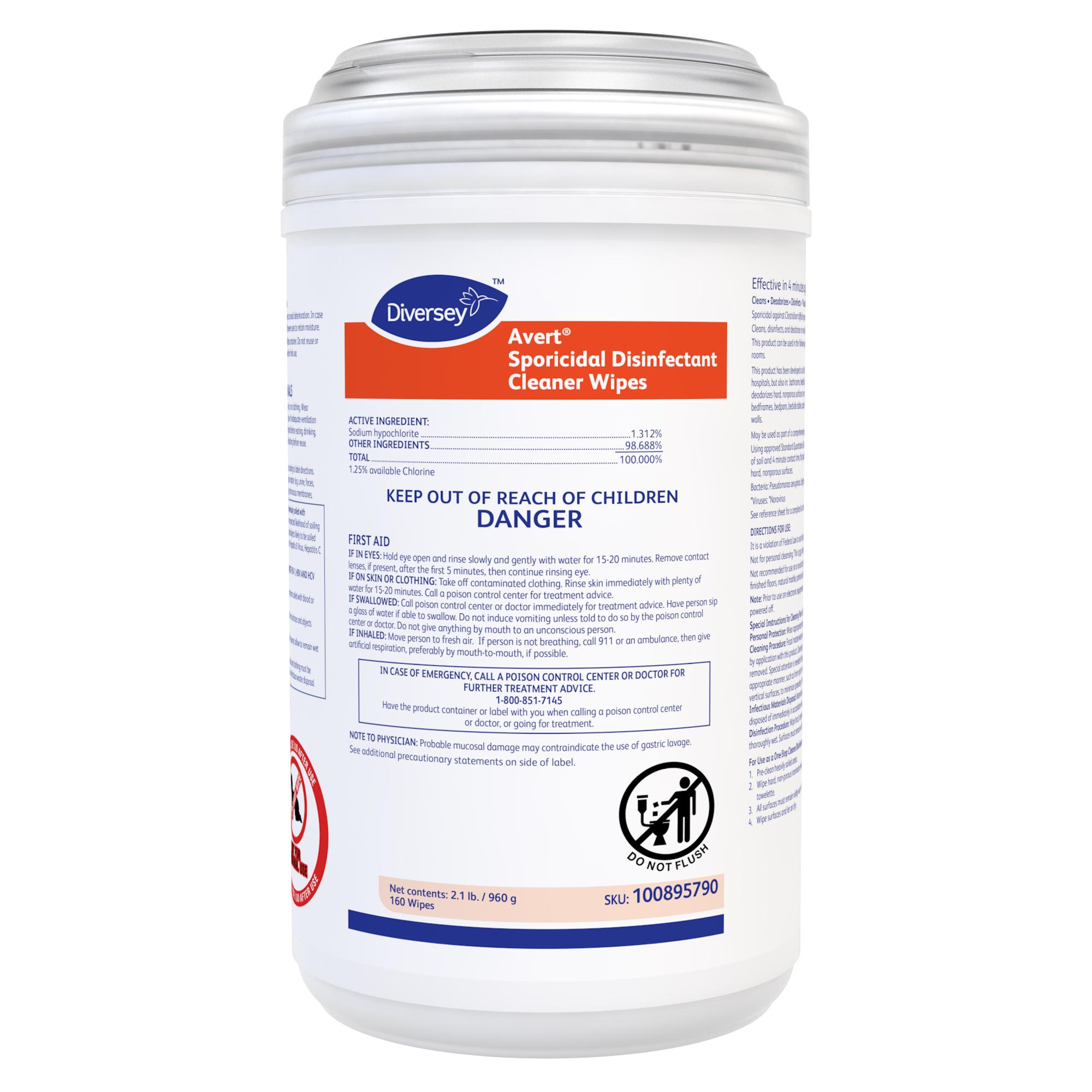 Avert® One-Step Disinfectant Multi Surface Wipe Bleach-Based Sporicidal 160 Count/Pack 12 Packs/Case 1920 Count/Case