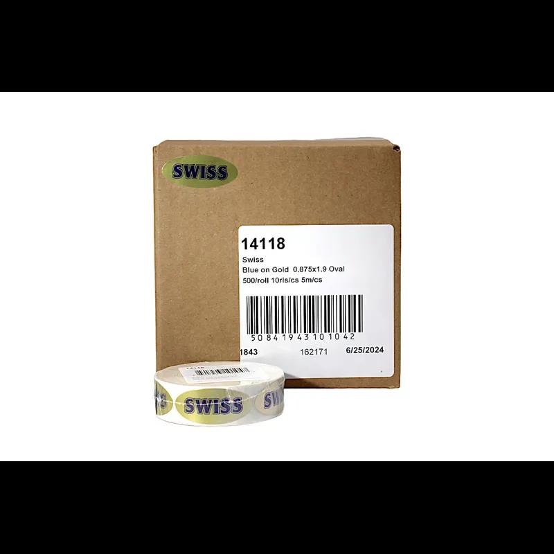 Swiss Deli Label 0.875X1.9 IN Blue Gold Oval 500 Count/Roll 10 Rolls/Case 5000 Count/Case