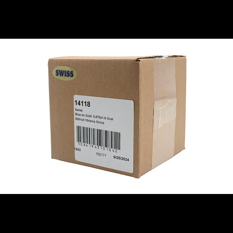 Swiss Deli Label 0.875X1.9 IN Blue Gold Oval 500 Count/Roll 10 Rolls/Case 5000 Count/Case