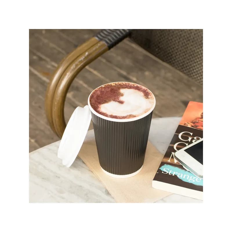 Karat® Hot Cup 12 OZ Paper Black 90MM Rippled 500/Case