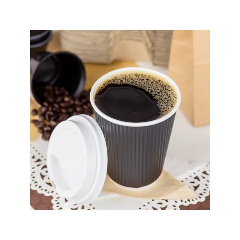 Karat® Hot Cup 12 OZ Paper Black 90MM Rippled 500/Case