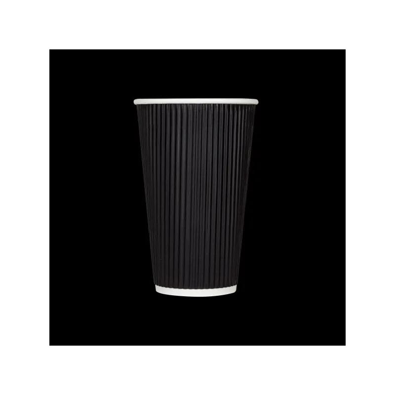 Karat® Hot Cup Insulated Ripple 16 OZ Double Wall Poly-Coated Paper Black 500/Case