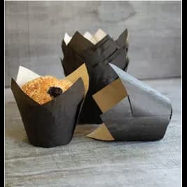 Baking Cup Jumbo 4 OZ 8X3.5 IN Paper Black Round Tulip Grease Resistant 2000/Case