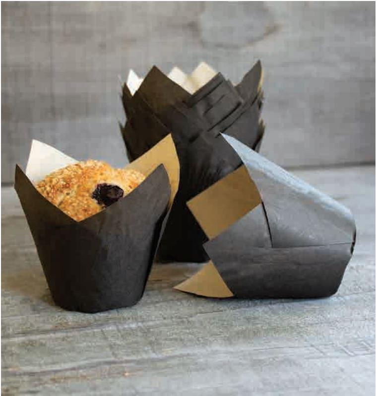 Baking Cup Jumbo 4 OZ 8X3.5 IN Paper Black Round Tulip Grease Resistant 2000/Case