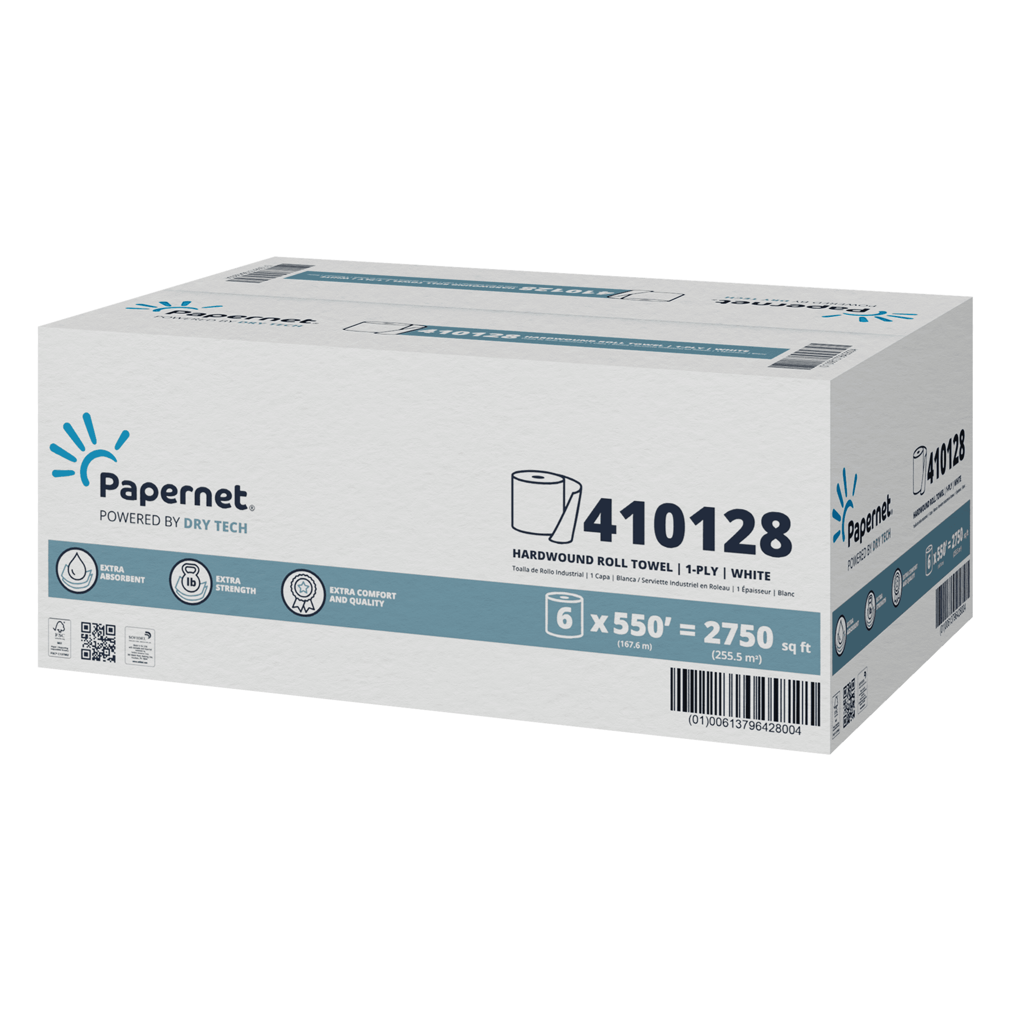 Papernet Dry Tech Roll Paper Towel 10 IN TAD Paper White Hardwound 6 Rolls/Case