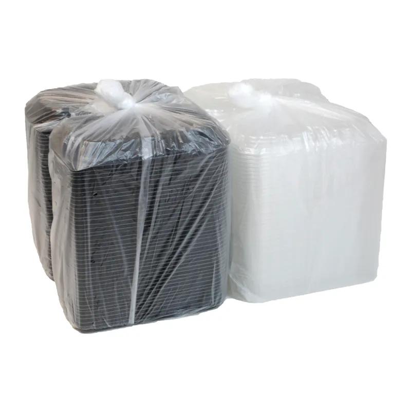 Half Rib Take-Out Container Base & Lid Combo With Dome Lid 34.3 OZ MFPP OPS Black Clear Rectangle Anti-Fog 90/Case
