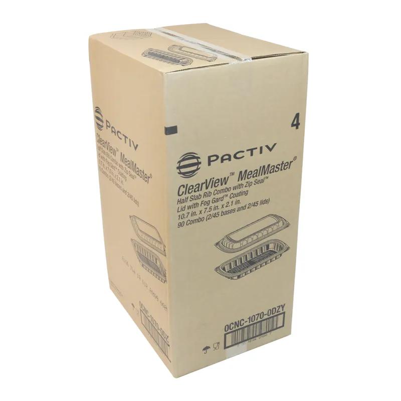 Half Rib Take-Out Container Base & Lid Combo With Dome Lid 34.3 OZ MFPP OPS Black Clear Rectangle Anti-Fog 90/Case