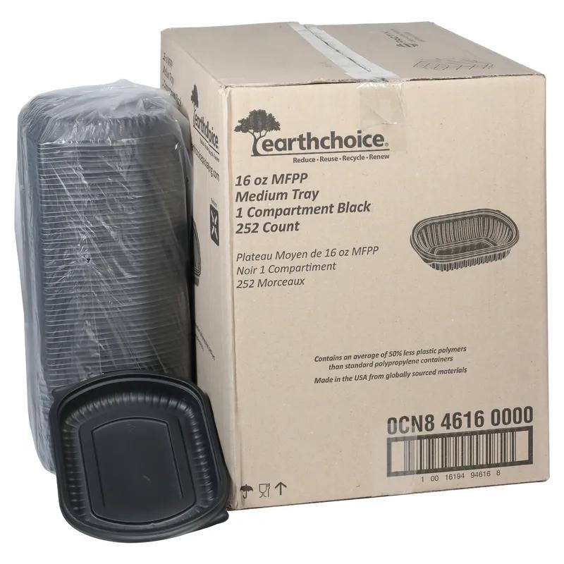 Take-Out Container Base 8.125X6.5X1 IN MFPP Black Rectangle Microwave Safe Soak-Proof 250/Case