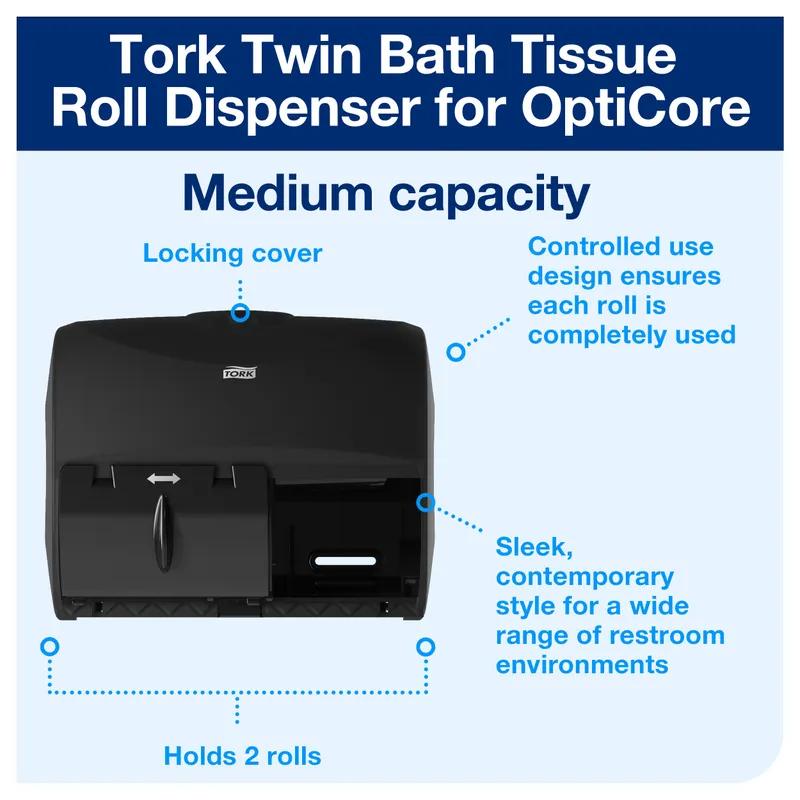 Tork OptiCore® T11 Toilet Paper Dispenser 7.18X11.036X8.18 IN Plastic Black 2-Roll Universal Twin Spool 1/Each