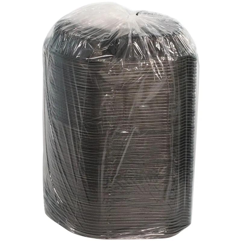 Take-Out Container Base With Dome Lid Large (LG) 9.375X8X1.5 IN 2 Compartment MFPP Black Rectangle 250/Case