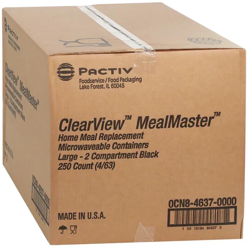 Take-Out Container Base With Dome Lid Large (LG) 9.375X8X1.5 IN 2 Compartment MFPP Black Rectangle 250/Case