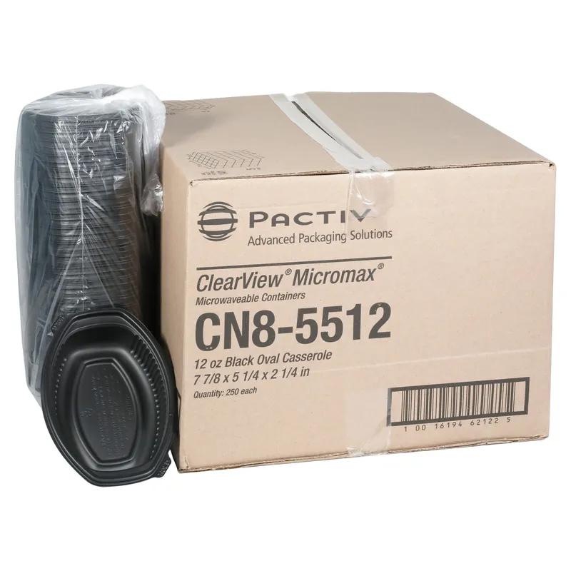 Casserole Take-Out Container Base With Dome Lid 7.875X5.25X2.25 IN MFPP Black Oval Leak Resistant 250/Case