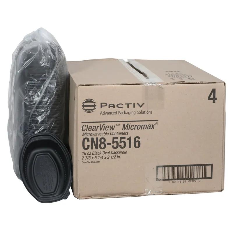 Casserole Take-Out Container Base With Dome Lid 7.875X5.25X2.5 IN MFPP Black Oval Leak Resistant 252/Case