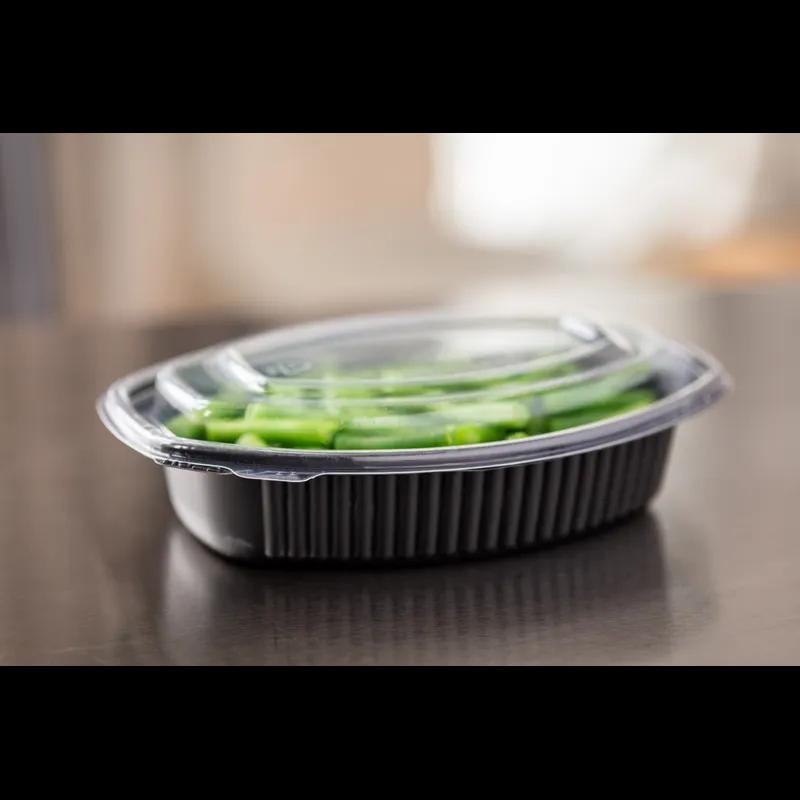 Casserole Take-Out Container Base With Dome Lid 7.875X5.25X2.5 IN MFPP Black Oval Leak Resistant 252/Case