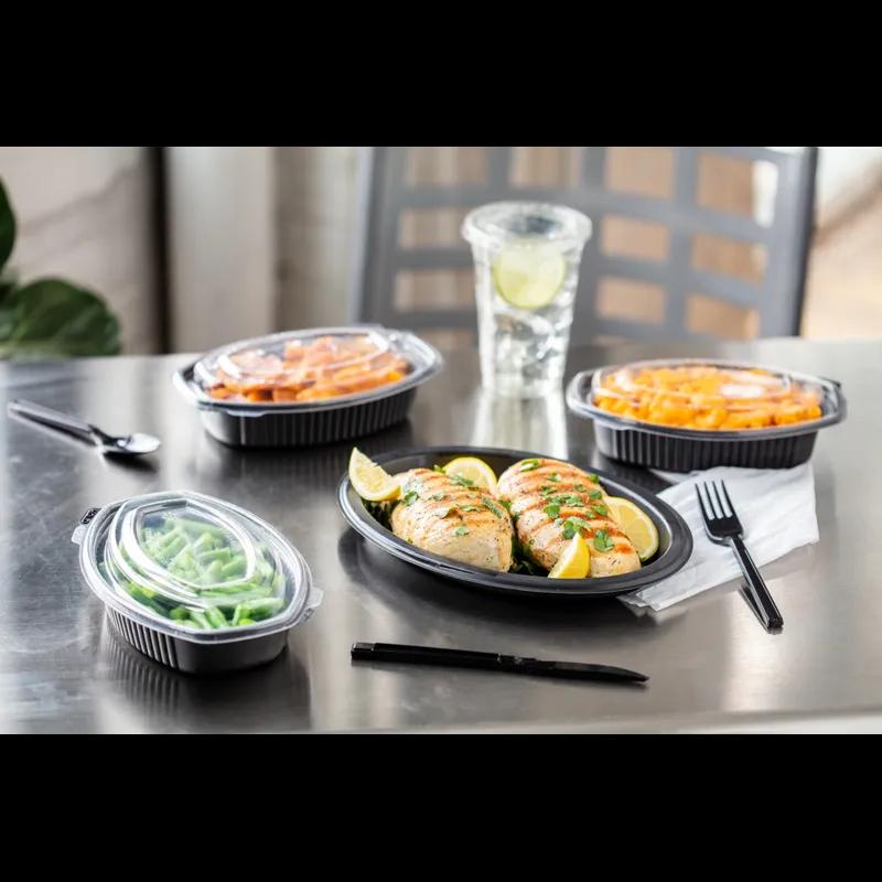 Casserole Take-Out Container Base With Dome Lid 7.875X5.25X2.5 IN MFPP Black Oval Leak Resistant 252/Case