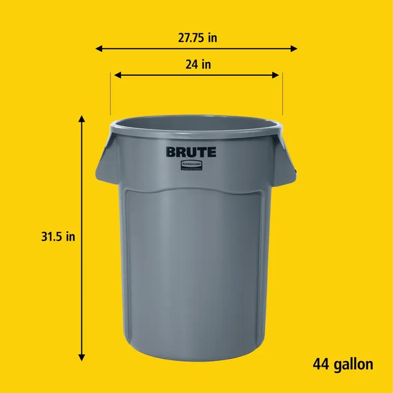 Brute® 1-Stream Trash Can 28.03X24.09X31.3 IN 44 GAL 176 QT Gray Round Resin Self-Venting Stationary Food Safe 1/Each