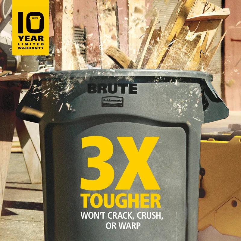 Brute® 1-Stream Trash Can 28.03X24.09X31.3 IN 44 GAL 176 QT Gray Round Resin Self-Venting Stationary Food Safe 1/Each