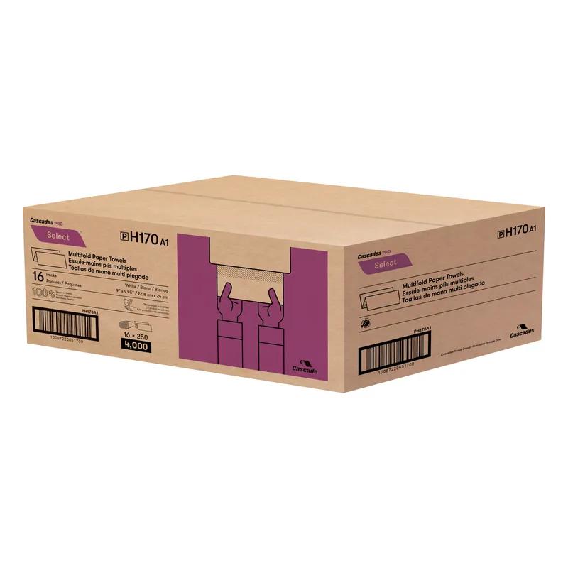 Cascades PRO Folded Paper Towel 9.25X9.5 IN White Multifold 250 Sheets/Pack 16 Packs/Case 4000 Sheets/Case