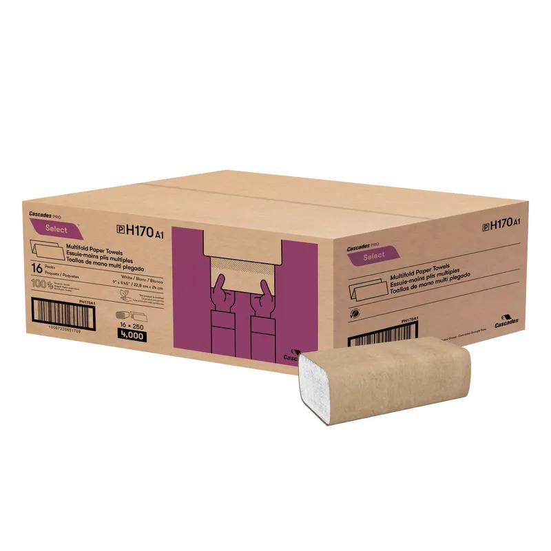 Cascades PRO Folded Paper Towel 9.25X9.5 IN White Multifold 250 Sheets/Pack 16 Packs/Case 4000 Sheets/Case