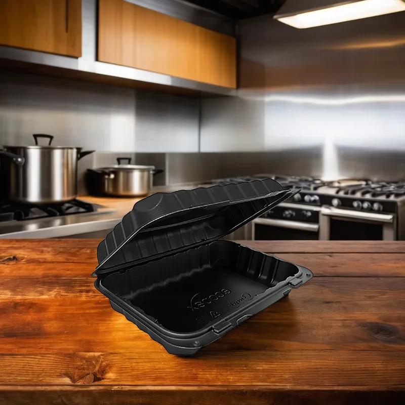 Take-Out Container Hinged 9.25X6.5X2.25 IN PP Black 150/Case