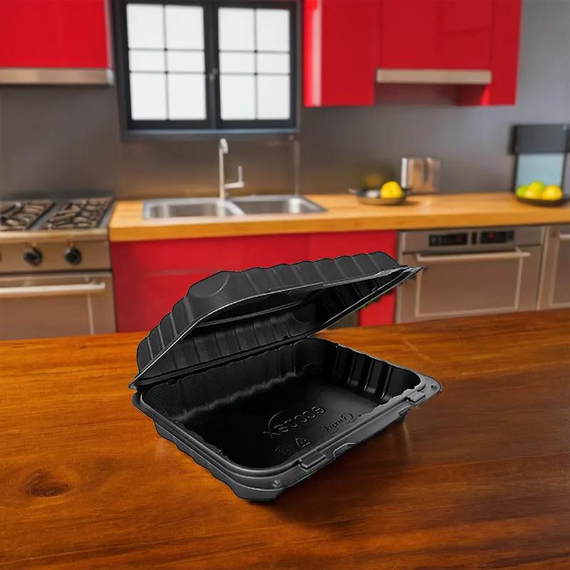 Take-Out Container Hinged 9.25X6.5X2.25 IN PP Black 150/Case