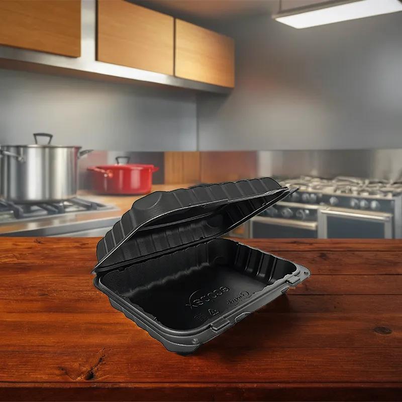 Take-Out Container Hinged 9.25X6.5X2.25 IN PP Black 150/Case