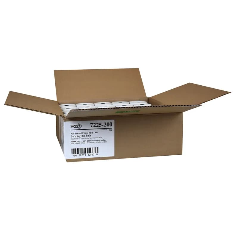 Cash Register Receipt Roll 2.25IN X200FT White Thermal Paper 50 Rolls/Case