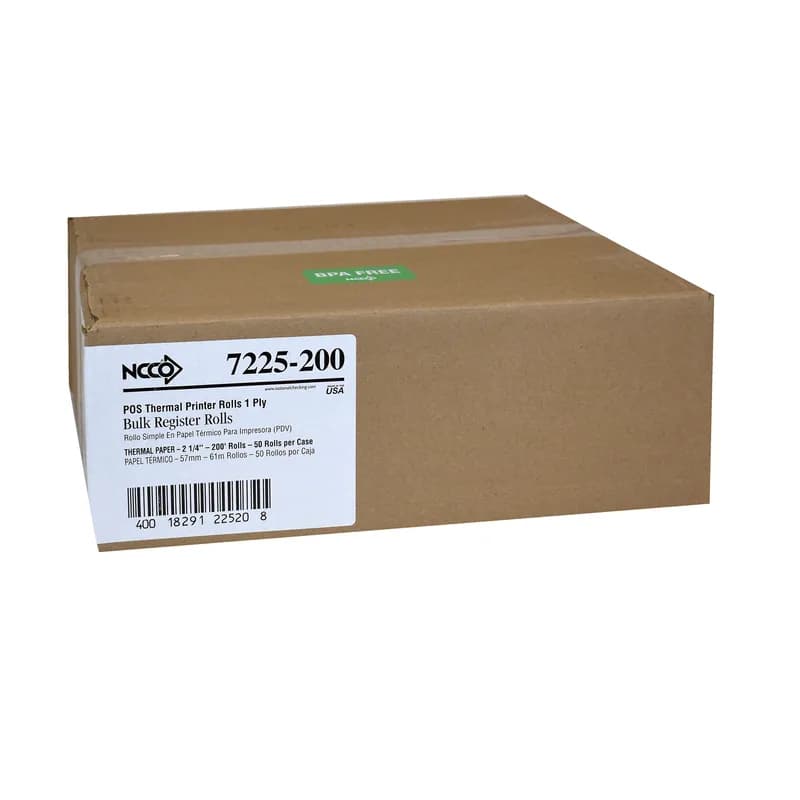 Cash Register Receipt Roll 2.25IN X200FT White Thermal Paper 50 Rolls/Case